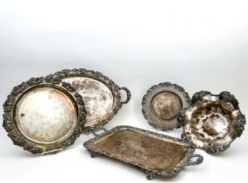 SILVER PLATE SERVING TRAYS with GRAPE MOTIF