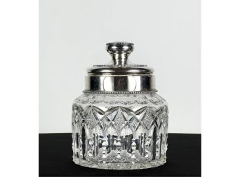 FINELY CUT CRYSTAL JAR w STERLING COVER