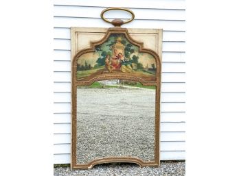 FRENCH TRUMEAU MIRROR w HAND PAINTED SCENE