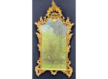 (19th C) GILT CARVED ROCOCO LOOKING GLASS W CREST