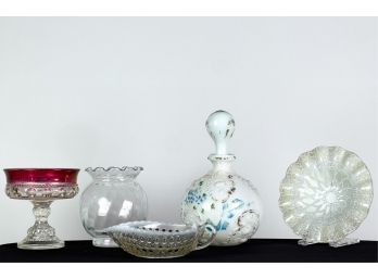 GROUPING (5) PIECES VICTORIAN GLASS