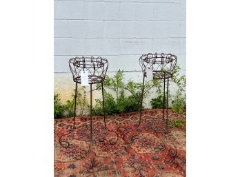PAIR of IRON PLANT STANDS with LOWER SHELF