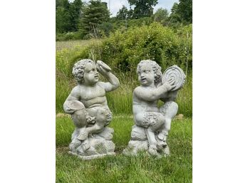 CAST STONE SATYR BABES with INSTRUMENTS