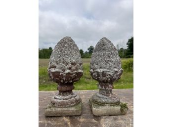 PAIR of CAST STONE PINEAPPLE FINIALS
