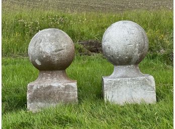 (2) CARVED MARBLE SPHERE FINIALS
