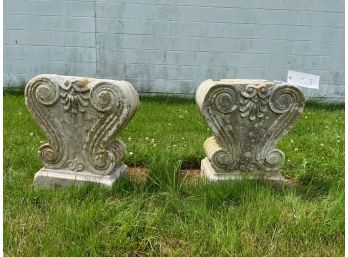 LARGE PAIR of CARVED MARBLE GARDEN BENCH BASES