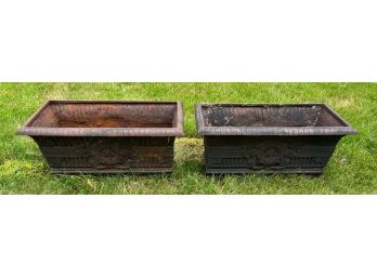 PAIR of LARGE CAST IRON PLANTERS with IVY MOTIF