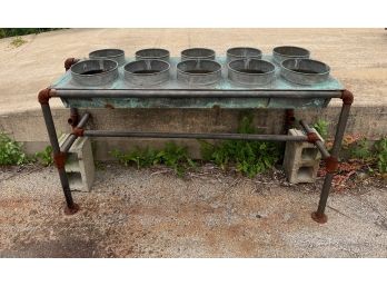 (10) POT COPPER HYDROPONIC TABLE with BASE