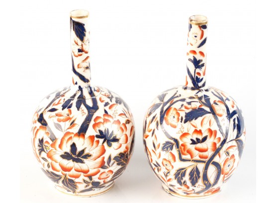 PAIR OF (19thc ) ASIAN INFLUENCED (GAUDY) BOTTLE VASES