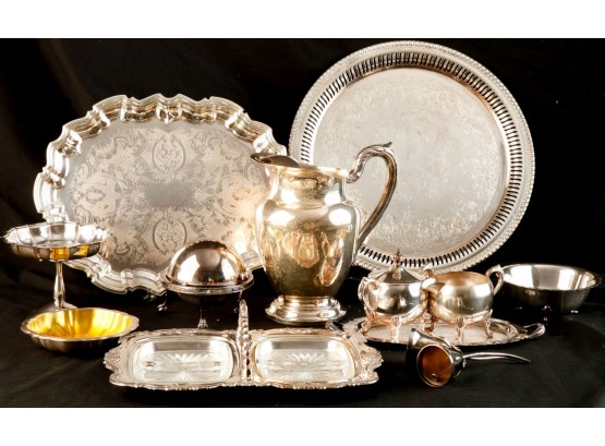 GROUPING OF SILVER PLATED TRAYS And HOLLOWARE