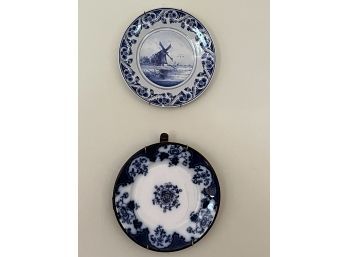 ANTIQUE HOT WATER PLATE WARMER & a DELFT PLATE