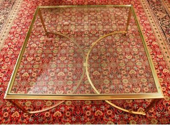 DESIGNER QUALITY GLASS TOP BRASS COFFEE TABLE
