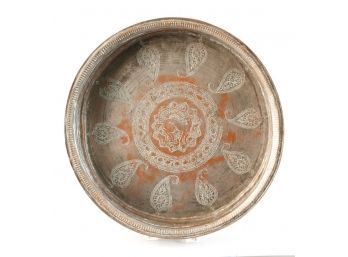 STEEPLY RIMMED FAR EAST INDIAN SILVERED COPPER BOWL