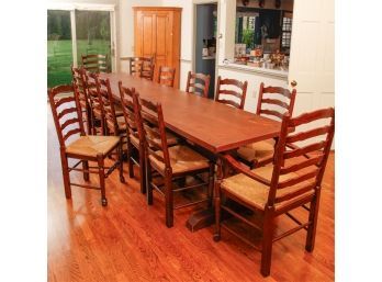 THE BATCHELDER FAMILY TRESTLE TABLE With (14) CHAIRS