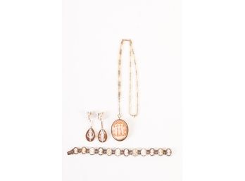 14K CAMEO NECKLACE & EARRINGS & (1) OTHER
