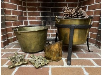 BRASS COAL BUCKET on WROUGHT IRON STAND