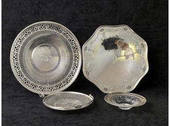 (4) PIERCED STERLING TRAYS/DISHES