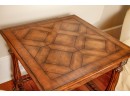 CARVED and TURNED LAMP TABLE with PARQUET TOP