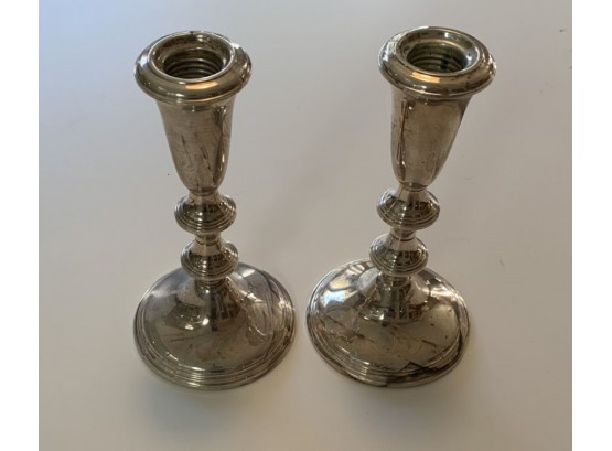 STERLING SILVER WEIGHTED CANDLESTICKS. 6.5' TALL