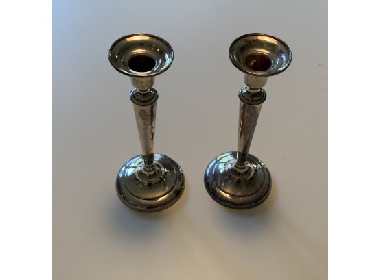 PAIR OF STERLING SILVER WEIGHTED CANDLESTICKS W