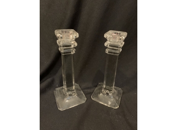 PAIR OF GLASS CANDLE STICKS