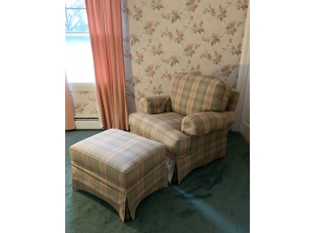 PLAID COLORED UPHOLSTERED ARM CHAIR WITH