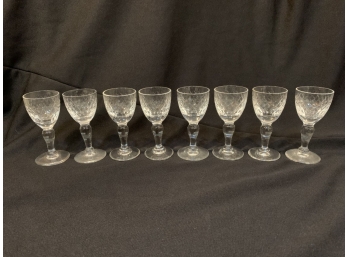 8 CRYSTAL WINE GLASSES.