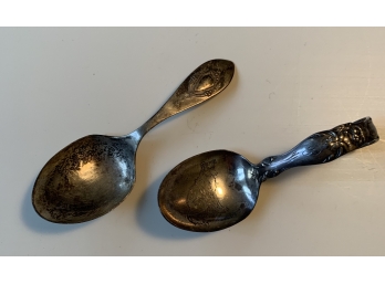 2 EARLY STERLING SILVER CHILDRENS SPOONS.