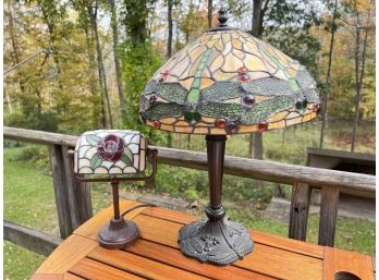 (2) LAMPS W/ LEADED GLASS SHADES