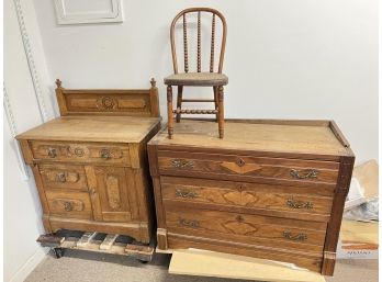 PINE COMMODE AND EASTLAKE CHEST OF DRAWERS