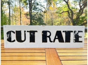HAND PAINTED PORCELAIN 'CUT RATE' SIGN