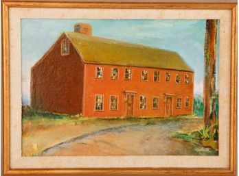 PRIMITIVE PAINTING OF EARLY PORTSMOUTH NH HOME
