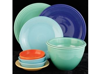 GROUPING OF FIESTAWARE CHARGERS BOWLS etc.