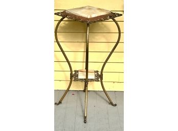 ANTIQUE BRASS & ONYX PLANT STAND