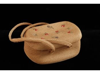 EMBROIDERED STRAW PURSE MADE IN ITALY