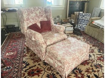LOW UPHOLSTERED EASY CHAIR & FOOTSTOOL