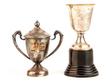 SILVER PLATED GOLF TROPHY & SECOND UNMARKED