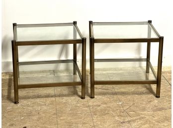 PAIR OF MID CENTURY BRASS END TABLES