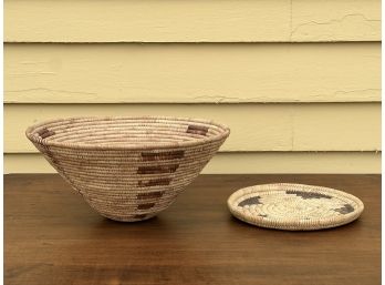 TIGHTLY WOVE NATIVE AMERICAN BASKET & PLATE