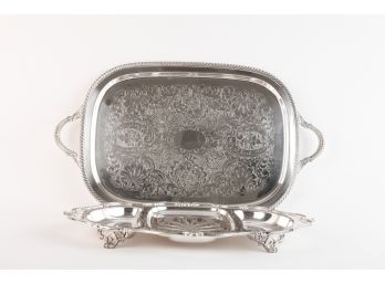 (2) SILVER PLATED WELL and TREE PLATTERS