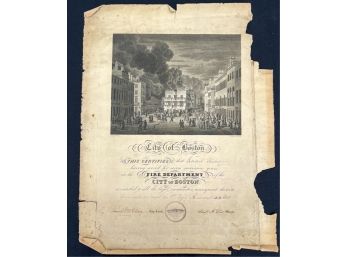 1838 BOSTON MA FIRE DEPARTMENT COMMENDATION