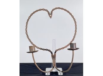 (2) LIGHT WROUGHT IRON HEART FORM SCONCE