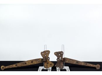 PAIR OF EARLY WROUGHT IRON DOOR HINGES