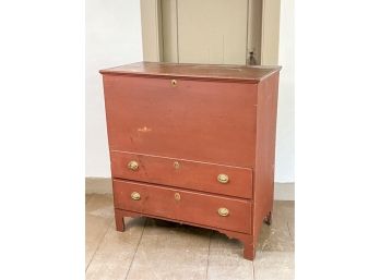 (19th C) TWO DRAWER BLANKET CHEST In RED PAINT