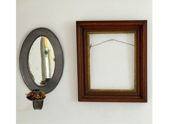 NICE QUALITY ANTIQIUE FRAME & A TIN WALL SCONCE