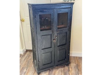 EARLY PRIMITIVE PIE SAFE IN BLUE PAINT