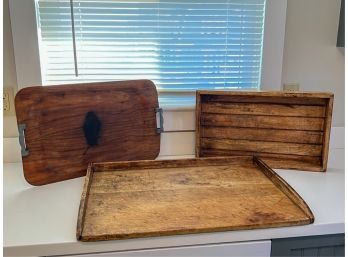 (3) WOODEN TRAYS: MID CENTURY, COUNTRY & ANOTHER