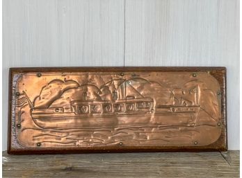 ETCHED COPPER PLAQUE OF A LAKE BOAT