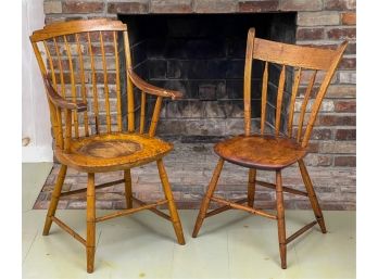 (2) 19th C FAUX BAMBOO THUMBACK WINDSORS