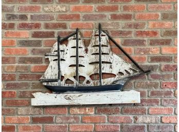 CARVED & PAINTED (3) MASTED SHIP WEATHERVANE